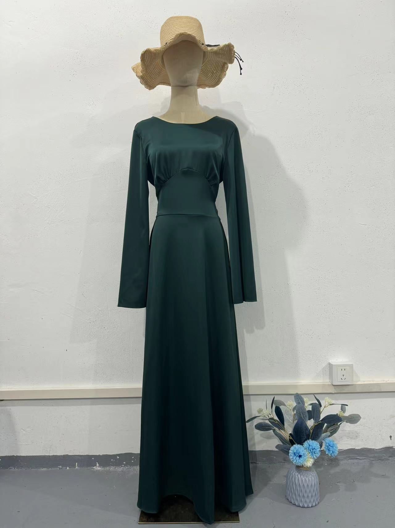 Spring New Waist-Cinching Slimming Tie Solid Color Long Sleeve Long Dress Elegant Women's Dress