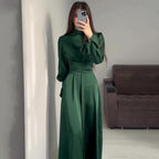 Autumn New Long Sleeve Waist Cinched Puff Sleeve Solid Color Fairy Style Dress