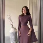Summer Patchwork Glass Veil Long Sleeve Satin Slim Dress