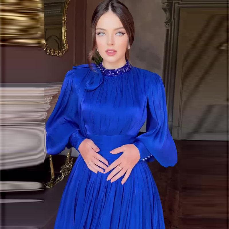 Women's Fashionable Dress with Waist-Cinching Design and Long Sleeves