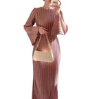 Women's Autumn New Long Dress Elegant Pleated Flared Sleeve Mid-Length Dress
