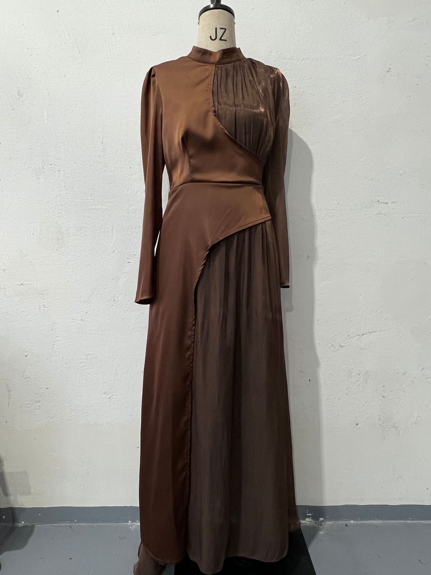 Round Neck Color Block Long Sleeve Slim Fit Belted Vintage Dress