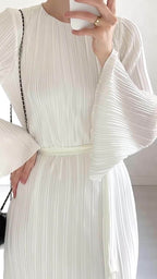 Women's Autumn New Long Dress Elegant Pleated Flared Sleeve Mid-Length Dress