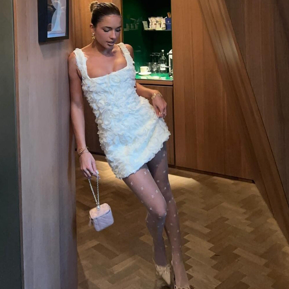 Spring and Summer New Women's Sweet Cute Three-Dimensional Flower Strap Dress