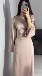 Spring New Waist-Cinching Slimming Tie Solid Color Long Sleeve Long Dress Elegant Women's Dress