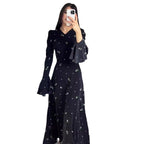 Spring New Ruffle Sleeve Waist-Cinching Floral Gentle Style Long Dress