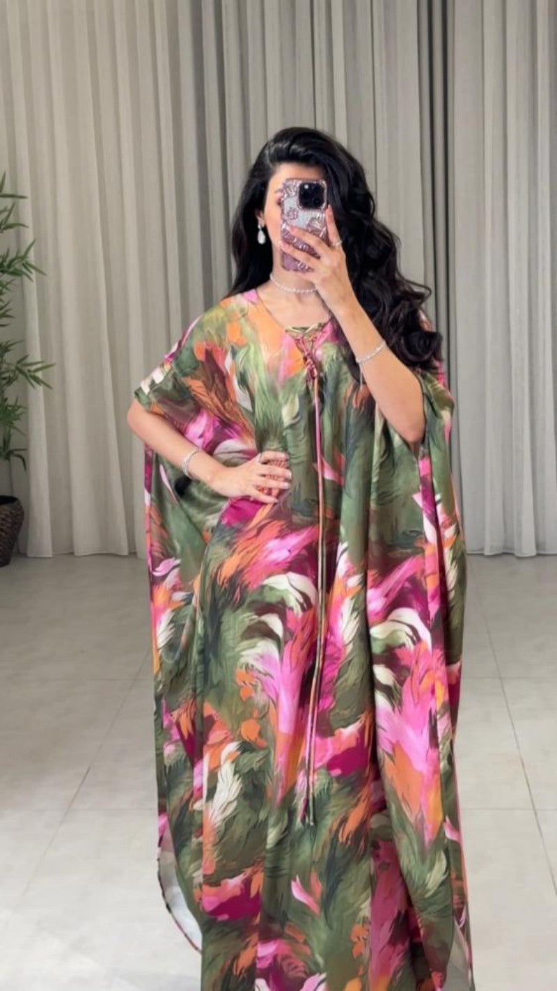 2026 Spring and Summer New Printed Kaftan Robe Evening Dress