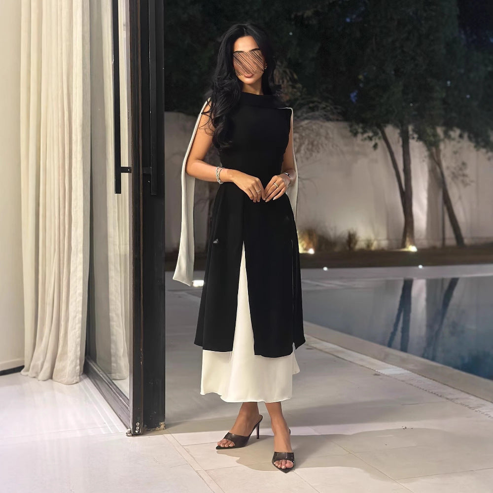 2025 Spring Summer Color Block Sleeveless Slim Fit Vintage Dress 