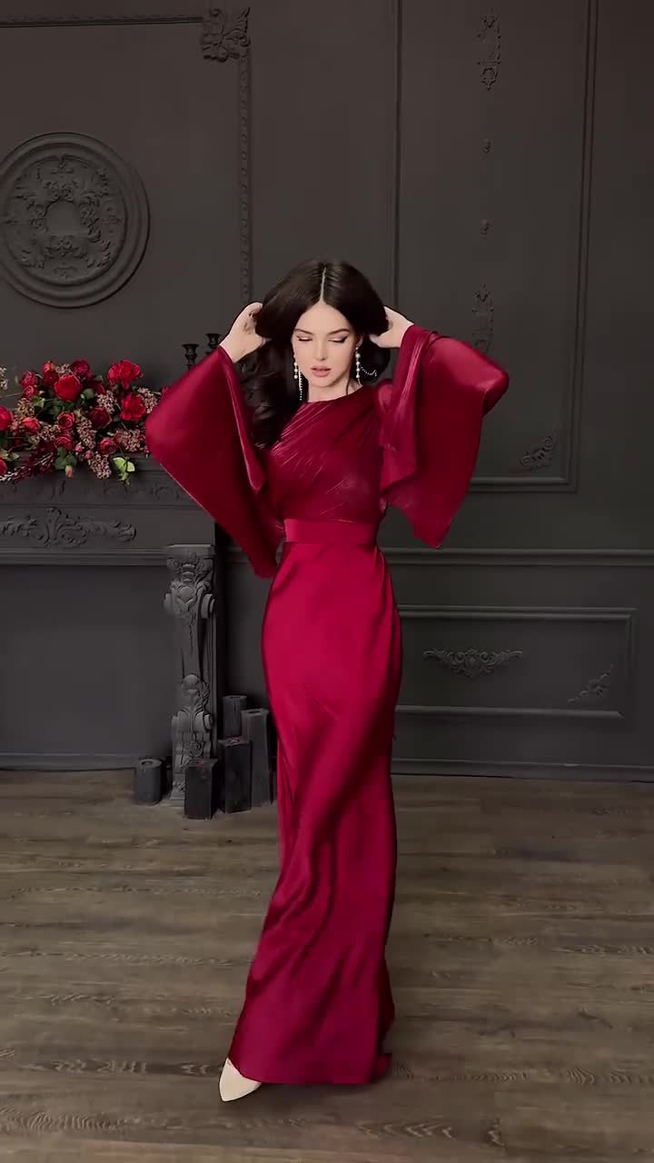 Autumn Patchwork Glass Veil Long Sleeve Satin Slim Dress