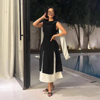 2025 Spring Summer Color Block Sleeveless Slim Fit Vintage Dress 