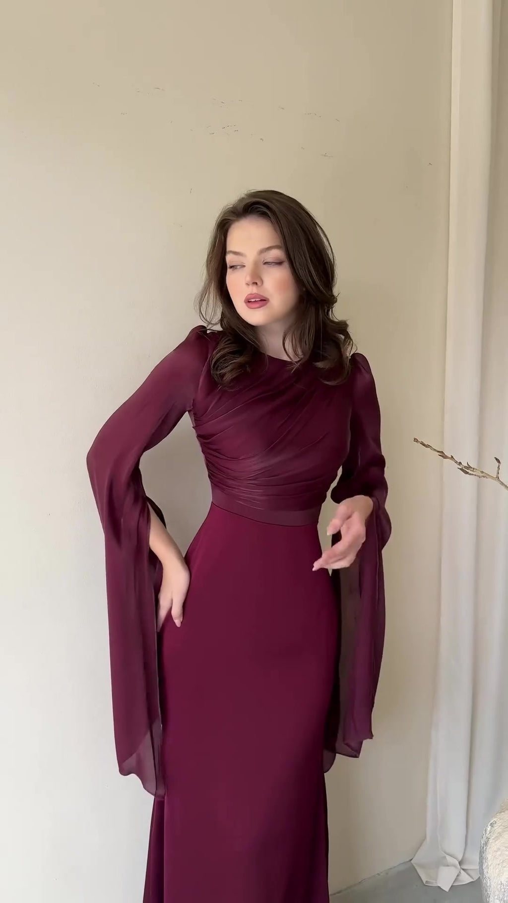 Summer Patchwork Glass Veil Long Sleeve Satin Slim Dress