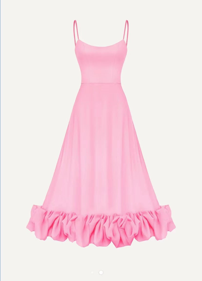 Spring Summer Women's New Fashion Strap Large Hem Three-Dimensional Flower A-Line Dress