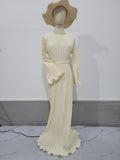 Women's Autumn New Long Dress Elegant Pleated Flared Sleeve Mid-Length Dress 