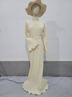 Women's Autumn New Long Dress Elegant Pleated Flared Sleeve Mid-Length Dress