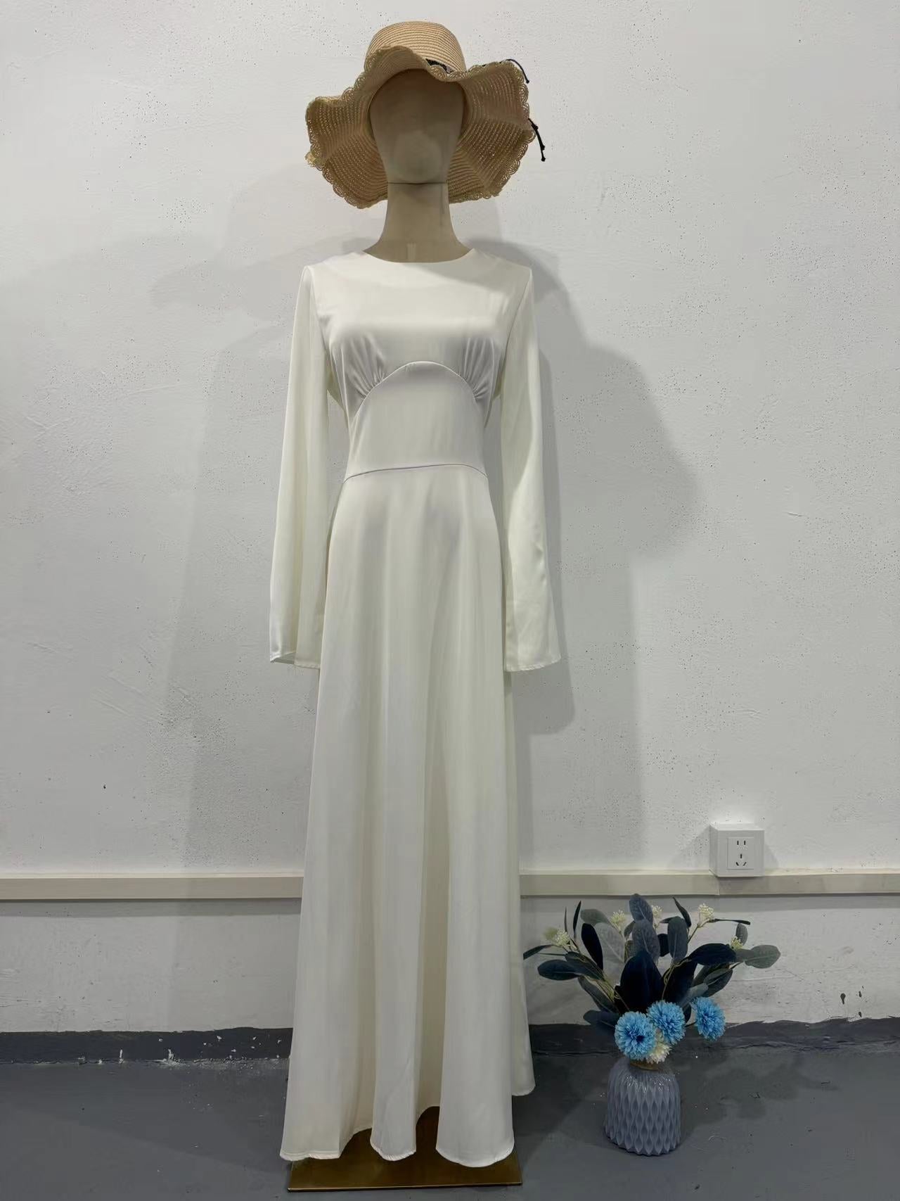 Spring New Waist-Cinching Slimming Tie Solid Color Long Sleeve Long Dress Elegant Women's Dress