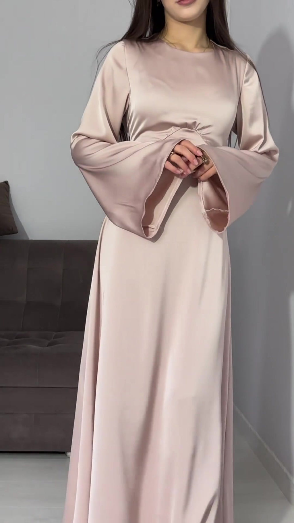 Spring New Waist-Cinching Slimming Tie Solid Color Long Sleeve Long Dress Elegant Women's Dress