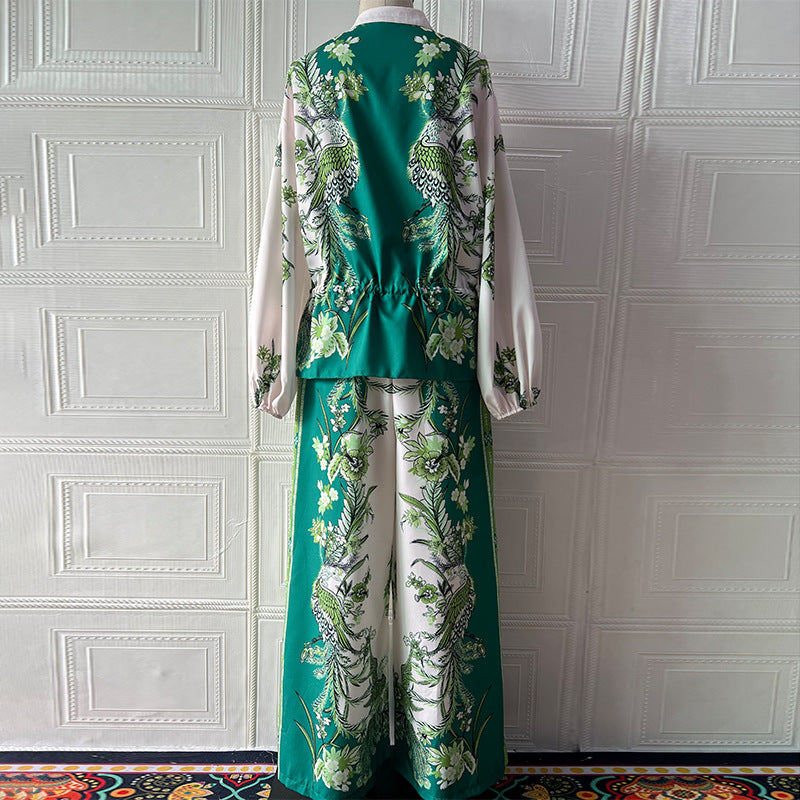 Fashion 3D Printed Floral Baseball Jacket and Drawstring Pants Two-Piece Set