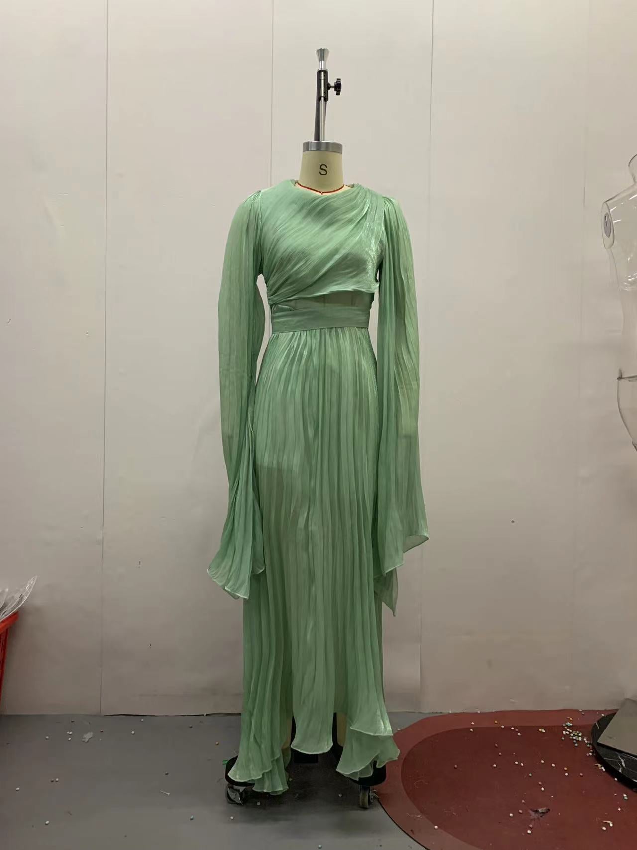 Solid Color Waist Fairy Style Elegant Long Evening Dress for Women