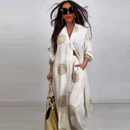 Elegant and Sexy V-neck Top + Printed Wide-leg Pants Two-piece Set