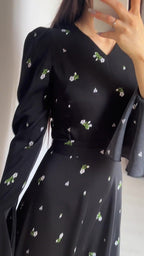 Spring New Ruffle Sleeve Waist-Cinching Floral Gentle Style Long Dress