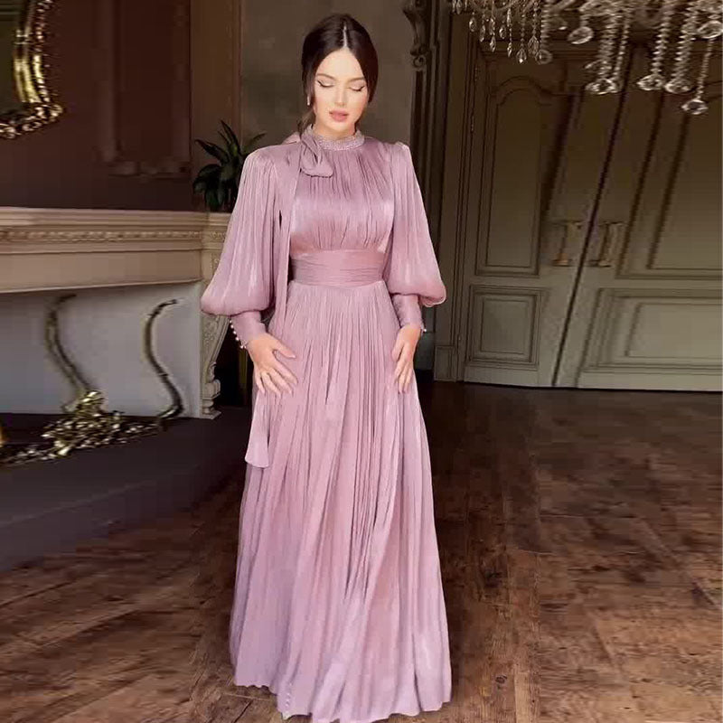 Women's Fashionable Dress with Waist-Cinching Design and Long Sleeves