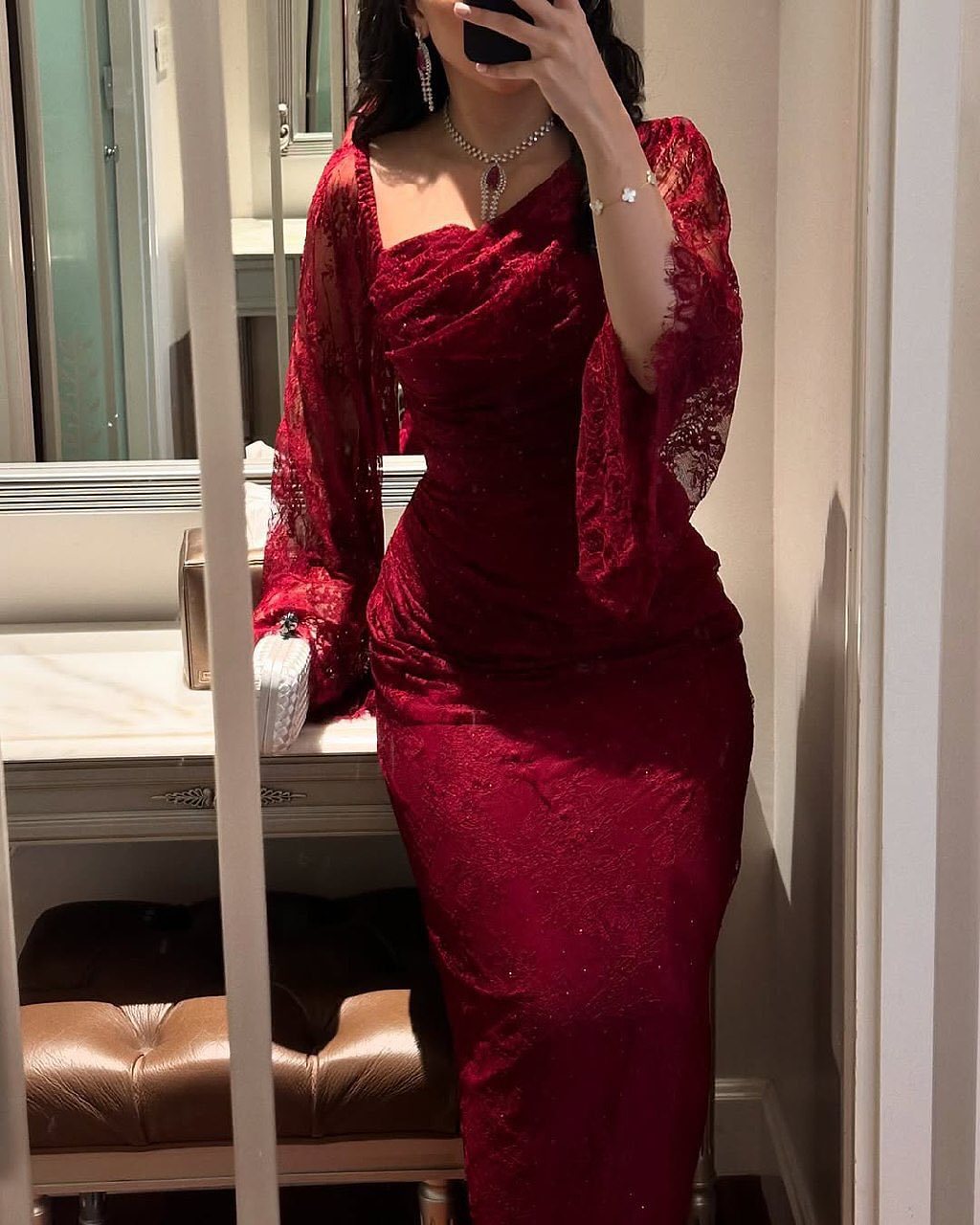 2025 Spring Elegant Lace Rhinestone Bodycon Evening Dress