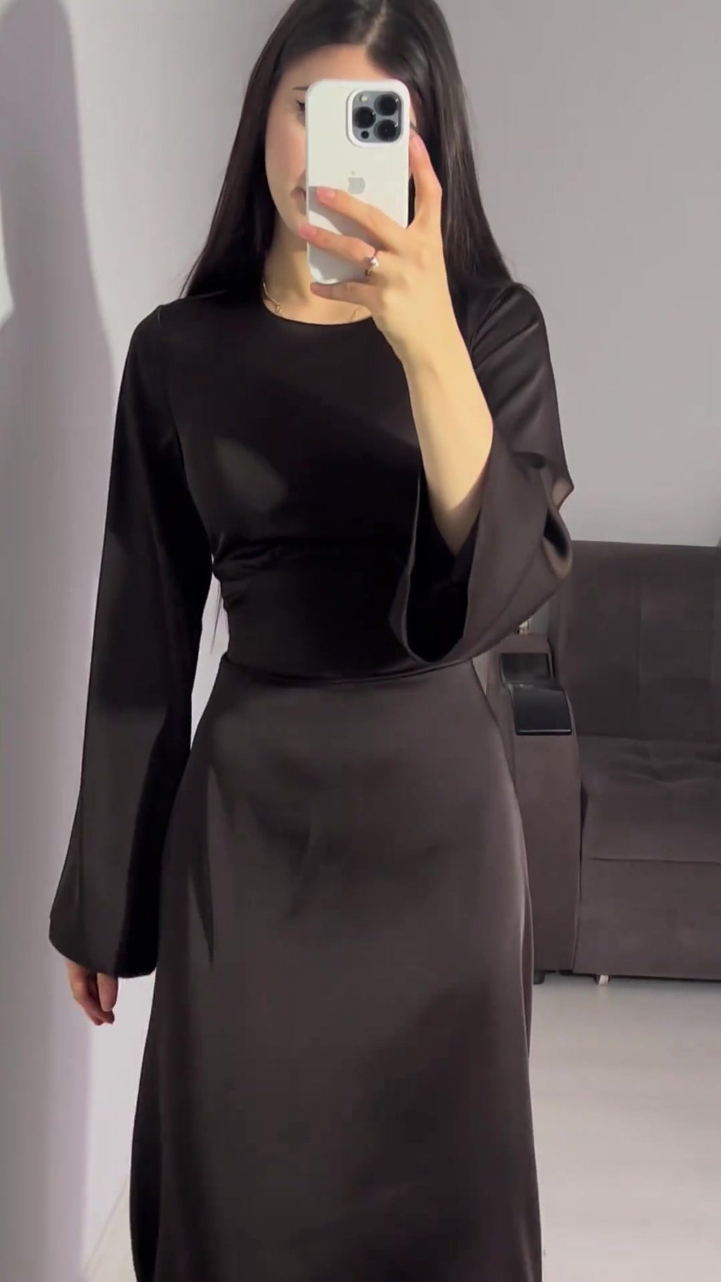 Spring New Waist-Cinching Slimming Tie Solid Color Long Sleeve Long Dress Elegant Women's Dress