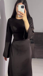 Spring New Waist-Cinching Slimming Tie Solid Color Long Sleeve Long Dress Elegant Women's Dress