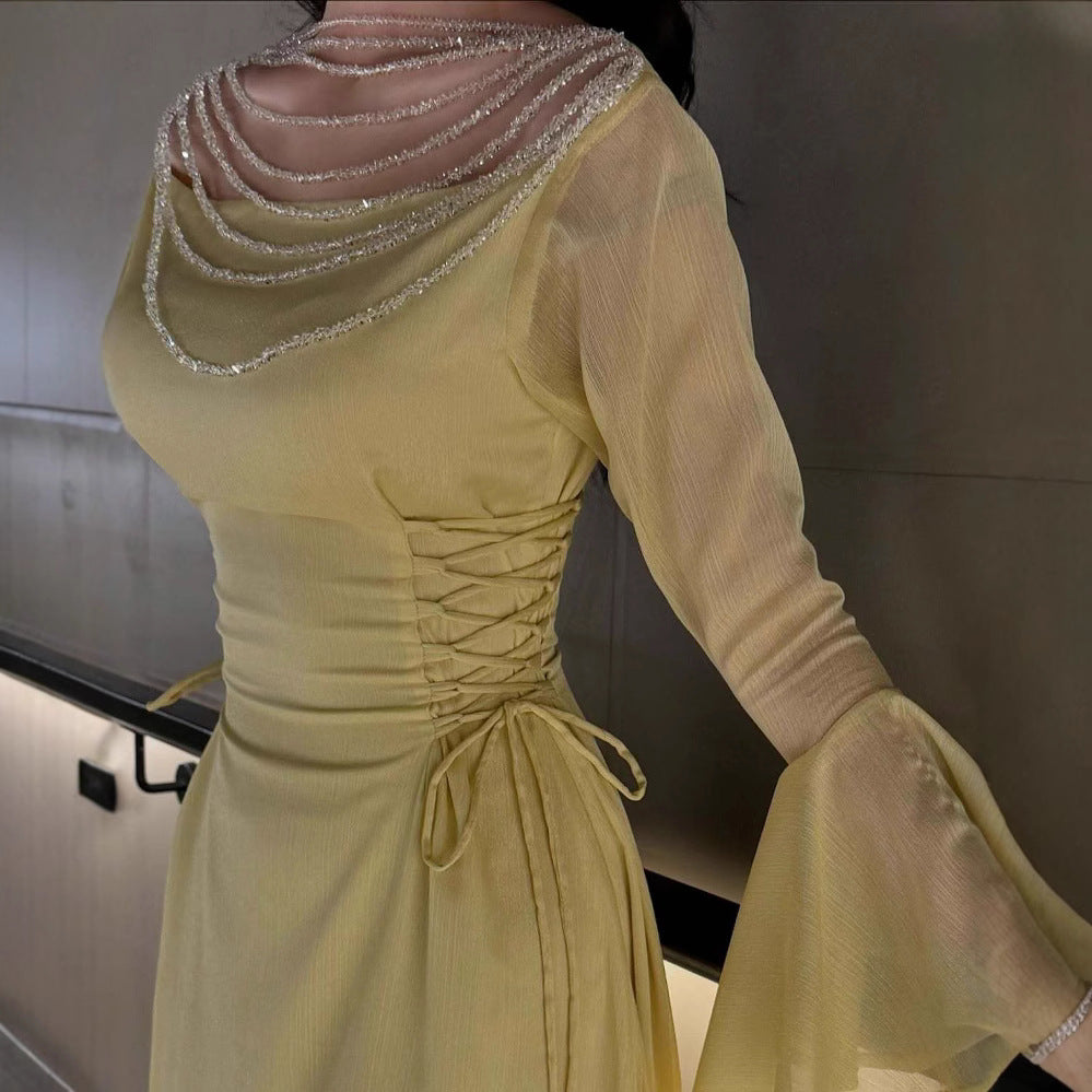 2025 Spring and Summer Sexy Bead Chain Lace-up Dress