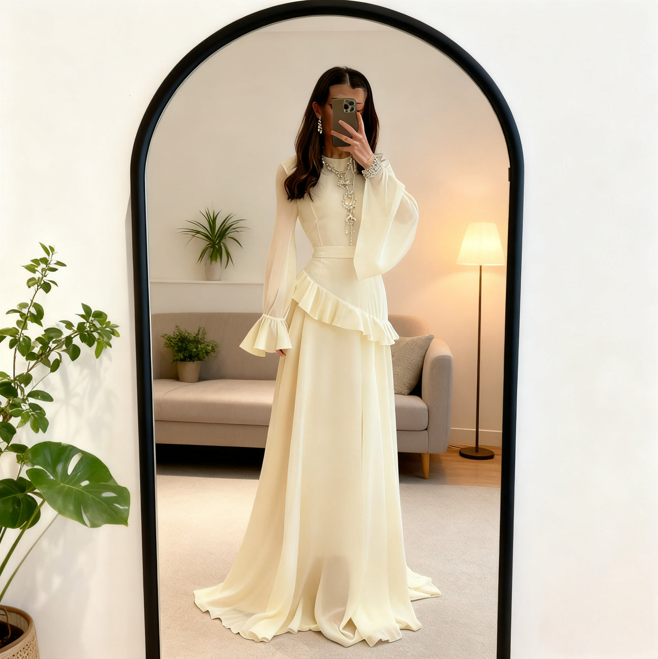 Elegant Solid Color Flared Sleeve Dress