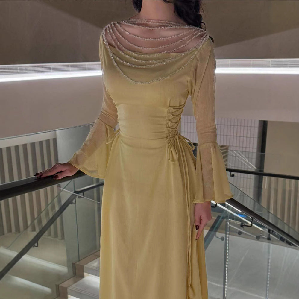 2025 Spring and Summer Sexy Bead Chain Lace-up Dress