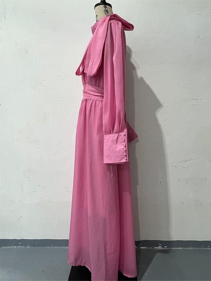 Women's Fashionable Dress with Waist-Cinching Design and Long Sleeves