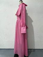 Women's Fashionable Dress with Waist-Cinching Design and Long Sleeves