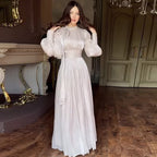 Women's Fashionable Dress with Waist-Cinching Design and Long Sleeves