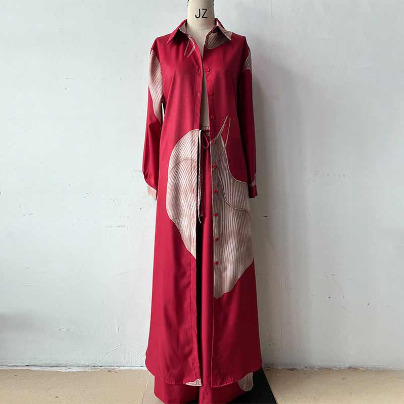 Elegant Sexy Printed Mid-Length Top and Wide-Leg Pants Two-Piece Set