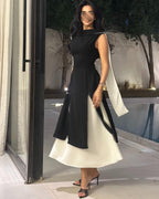 2025 Spring Summer Color Block Sleeveless Slim Fit Vintage Dress 