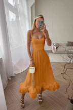 Spring Summer Women's New Fashion Strap Large Hem Three-Dimensional Flower A-Line Dress