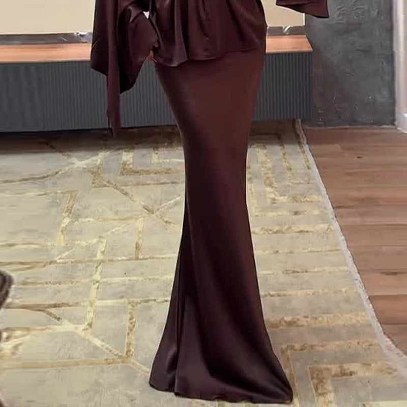 Women's Elegant Slim Fit Brown Skirt Set