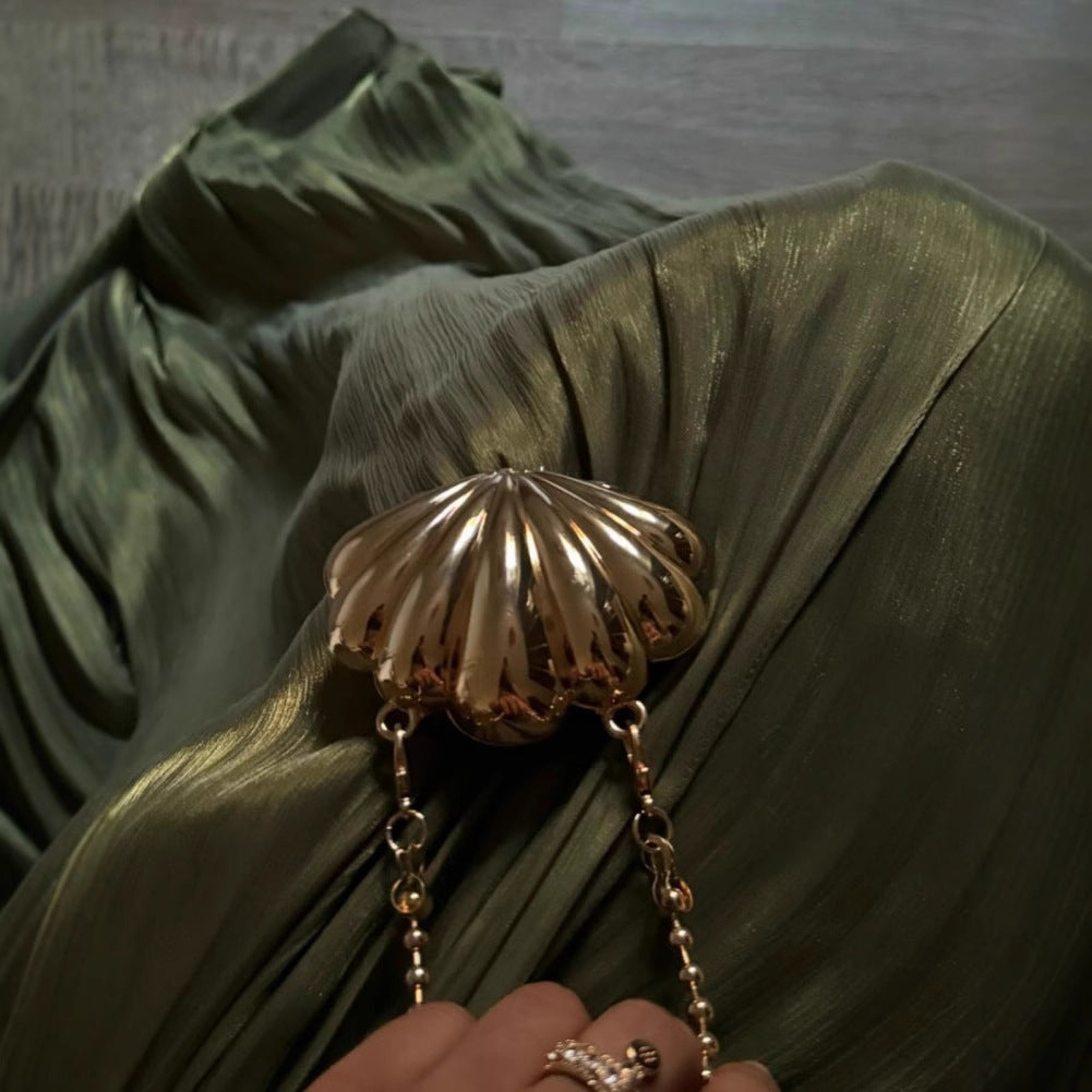 Autumn and winter pleated ribbon shiny evening dress