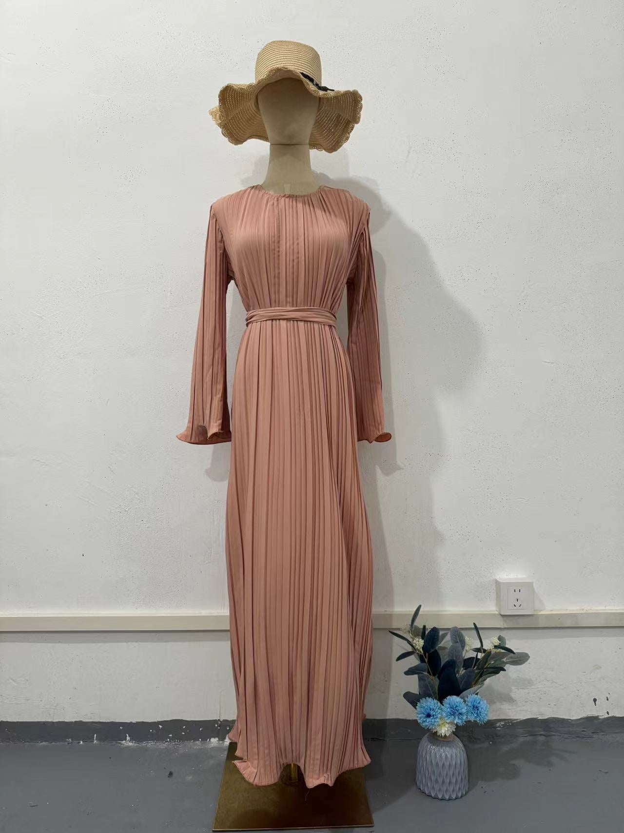 Women's Autumn New Long Dress Elegant Pleated Flared Sleeve Mid-Length Dress