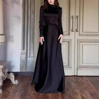 2025 Spring Solid Color Long Sleeve Slim Fit Lace Vintage Elegant Dress Gown 