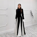 Women's Flared Sleeve Color Block Elegant Waist-Cinching Dress