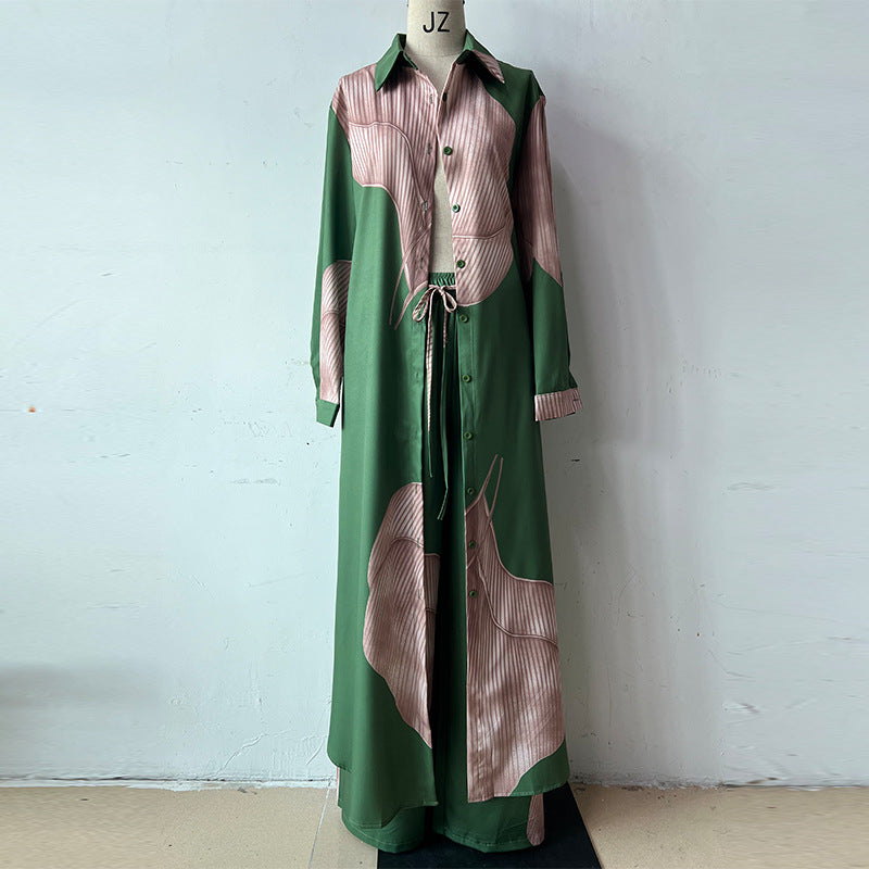 Elegant Sexy Printed Mid-Length Top and Wide-Leg Pants Two-Piece Set