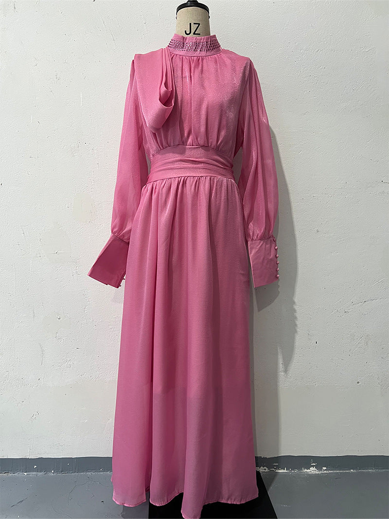 Women's Fashionable Dress with Waist-Cinching Design and Long Sleeves