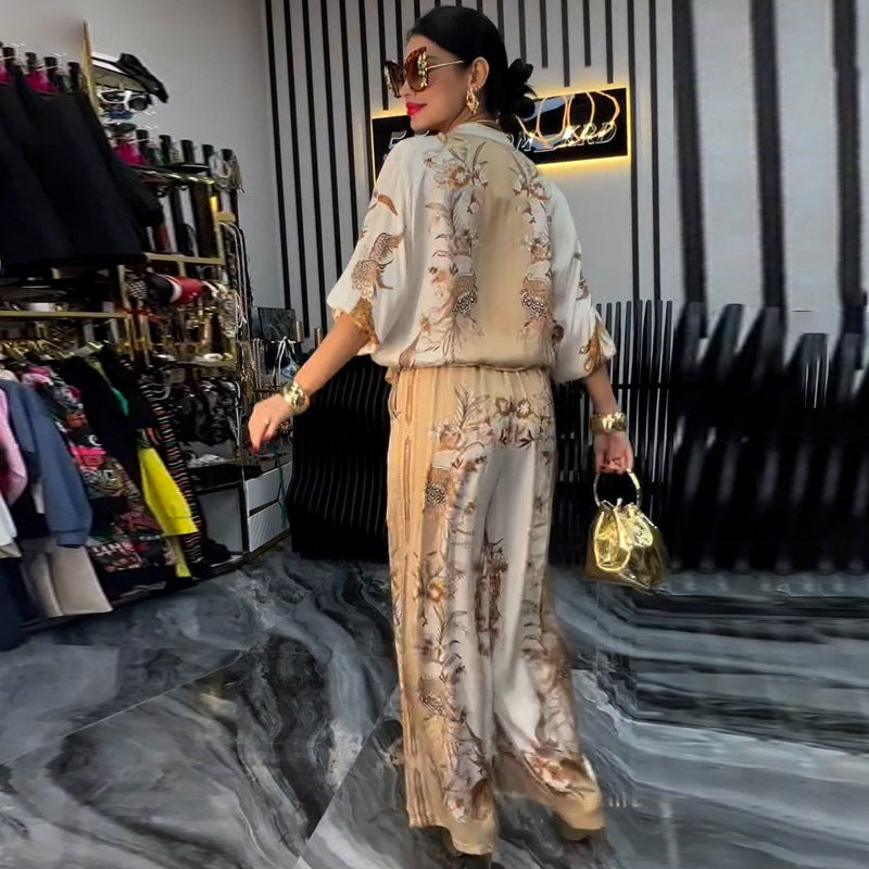 Fashion 3D Printed Floral Baseball Jacket and Drawstring Pants Two-Piece Set