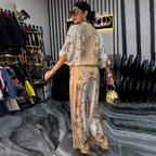 Fashion 3D Printed Floral Baseball Jacket and Drawstring Pants Two-Piece Set