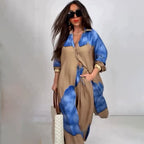 Elegant Sexy Printed Mid-Length Top and Wide-Leg Pants Two-Piece Set