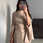 Spring New Cross-Border Palace Style Satin Waist-Cinching Elegant Half-High Collar Long Sleeve Dress