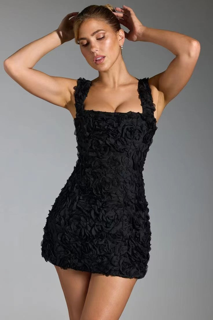 Spring and Summer New Women's Sweet Cute Three-Dimensional Flower Strap Dress