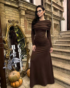 Women's Round Neck Design Pleated Waist Dress